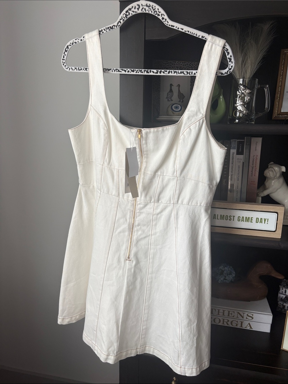 White Denim Zip-Front Mini Dress